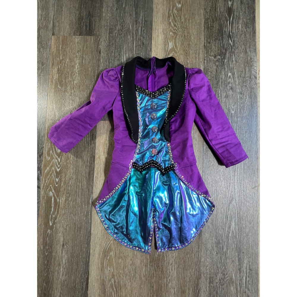 Weissman Dance Leotard Costume Kids SC Purple Teal Rhinestone Tuxedo Tailcoat